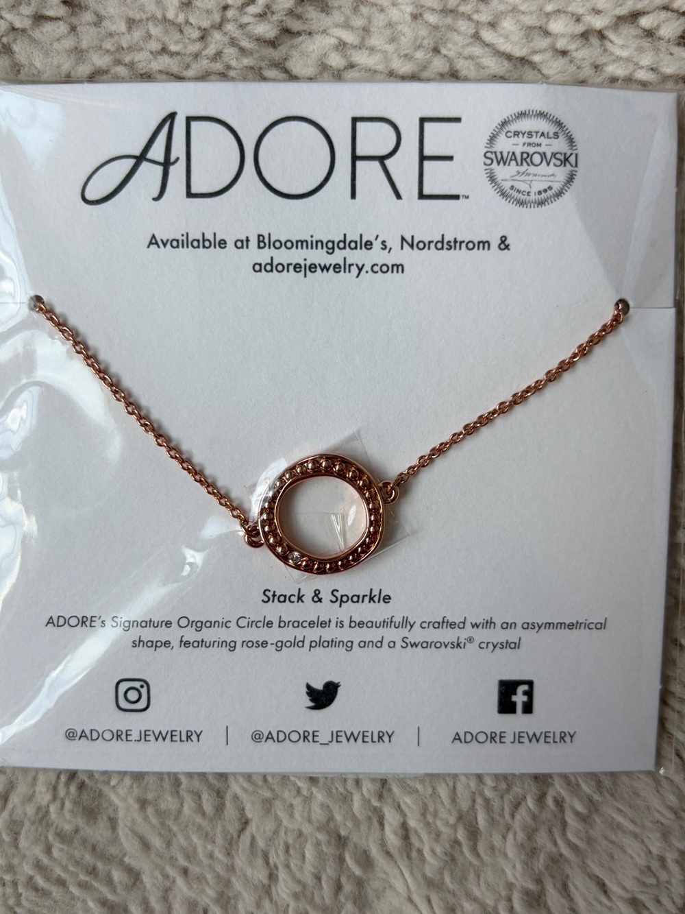 New Adore Signature Organic Circle Bracelet Swarovski Crystals Rose Gold Circle